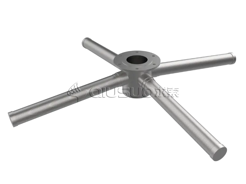 Hub radial lateral assemblies with four wedge wire screen laterals.