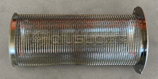 A wedge screen cylinder is placed on the floor.