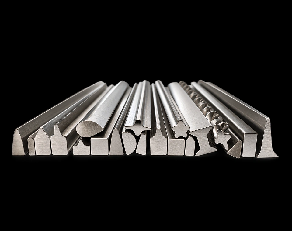 Different cross-sectional profiles of wedge wire are placed together.