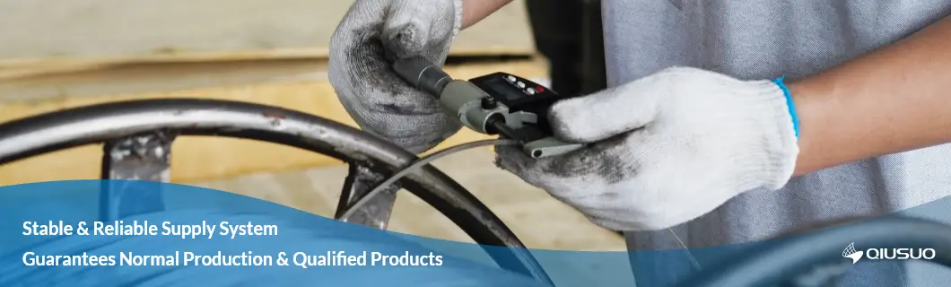A worker is testing the raw material dimensions.