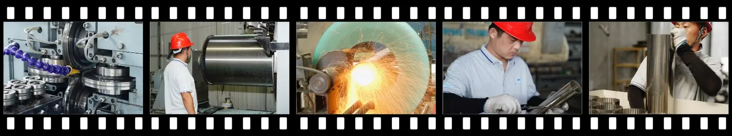 Several video screenshot of wedge wire screen production.
